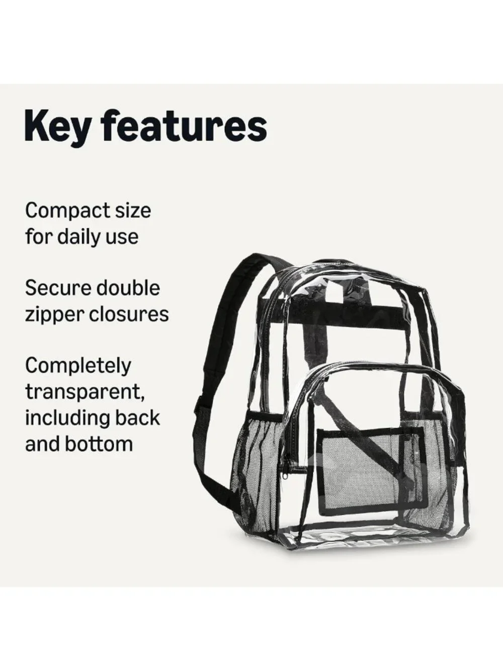 Clear Transparent School Backpack, Water-Resistant PVC, Reinforced Straps